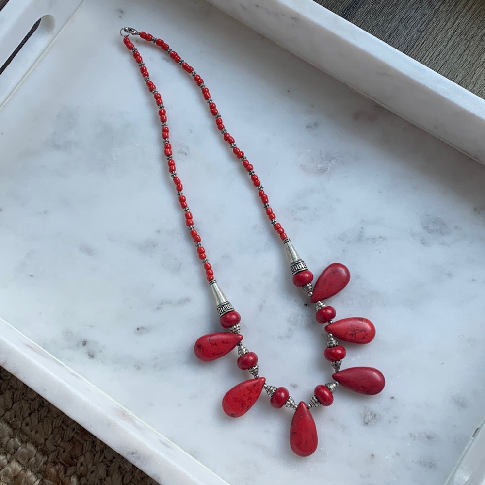 Red stone and silver necklace